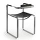 Armchair, silver steel and black leather, contemporary style.