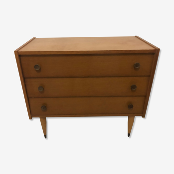 Commode 3 tiroirs bois blond vintage Années 60