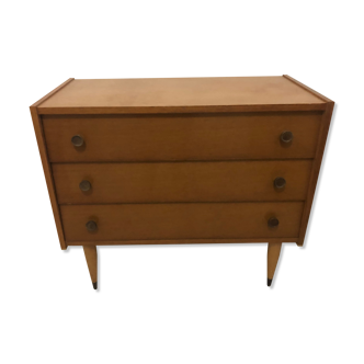 Chest of drawers 3 drawers vintage blond wood 60s