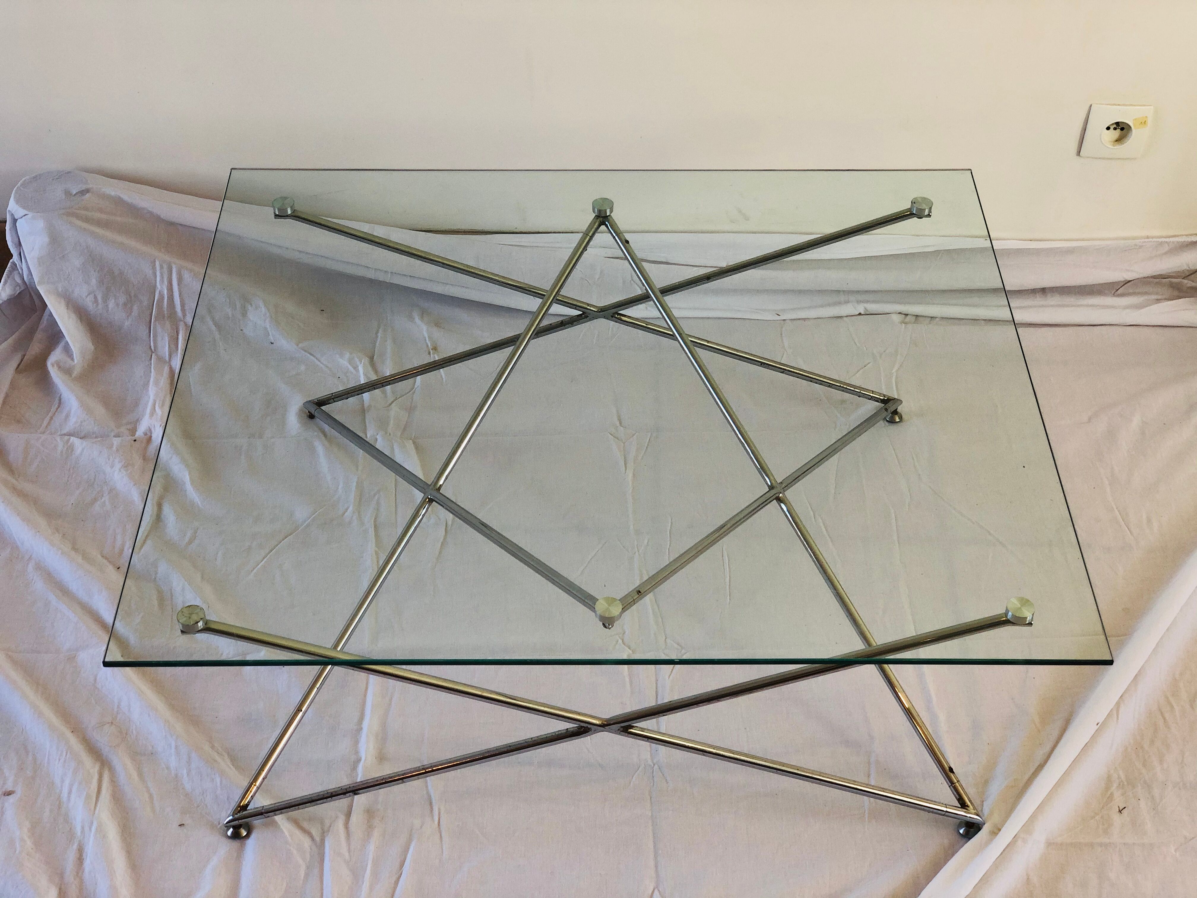 Vintage glass and chrome metal coffee table 1960