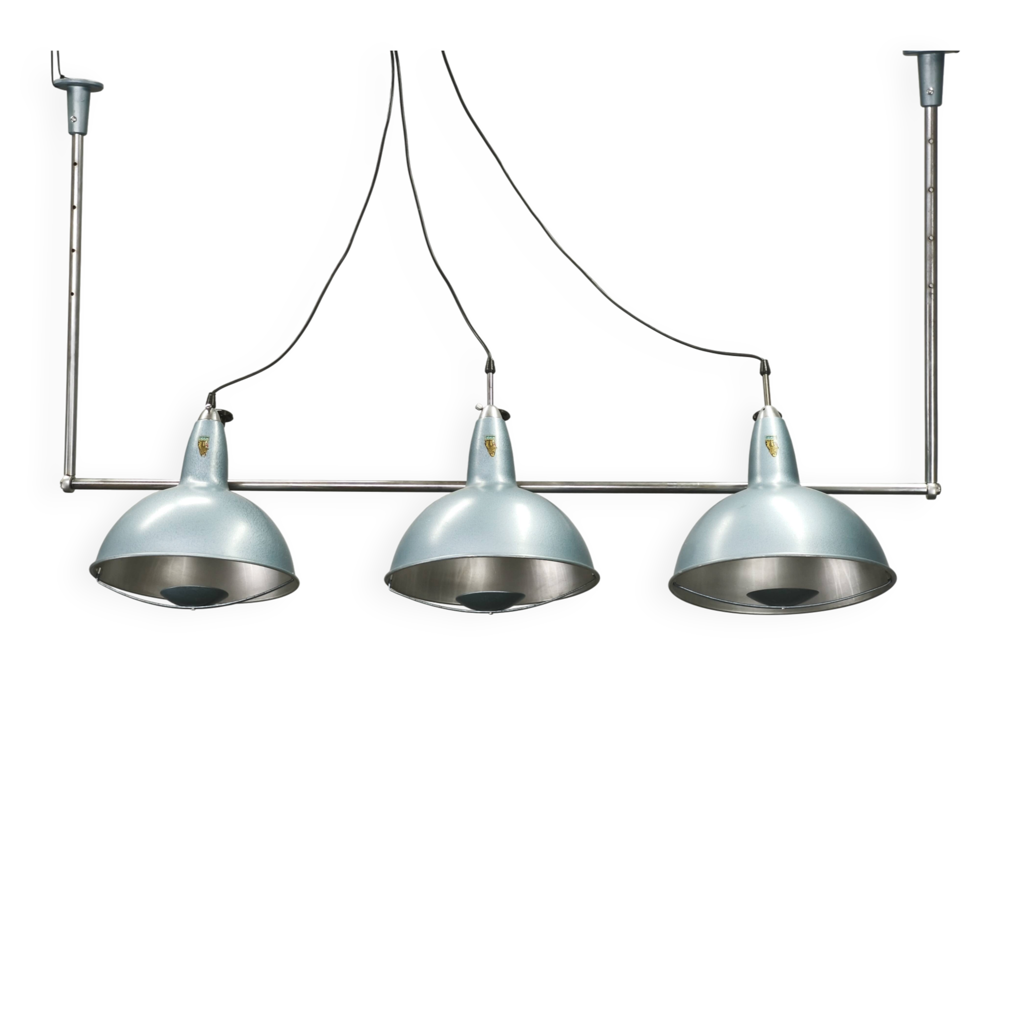 A.L.F. Firenze Italian Industrial Three-Light Chandelier, 1970s
