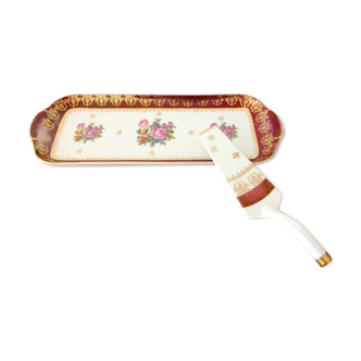 Plat a cake et pelle à gateau en porcelaine vintage