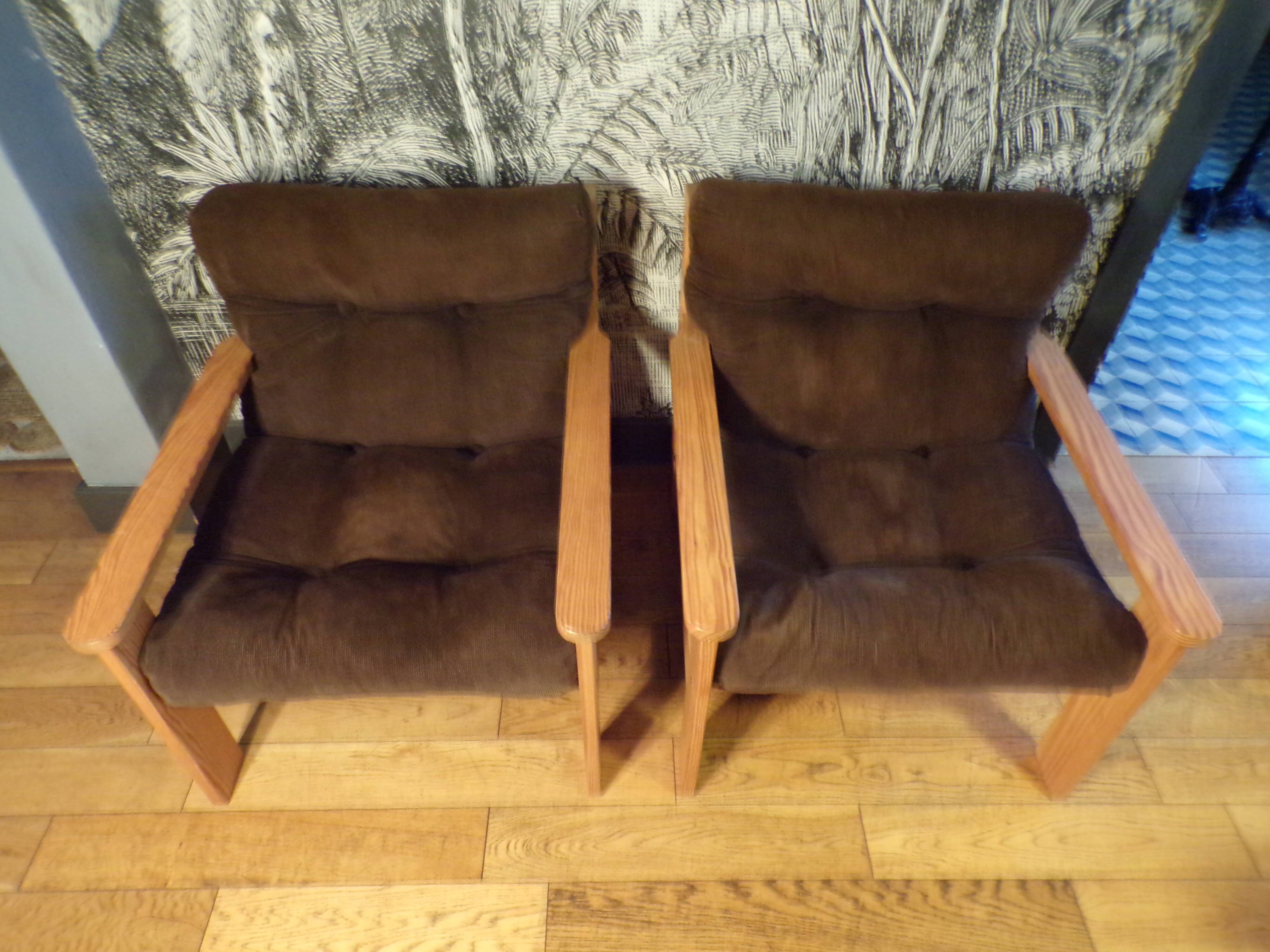 Pair of pine armchairs 1980