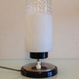 Tube bedside lamp with bi-material/vintage glass lampshade, 60/70s