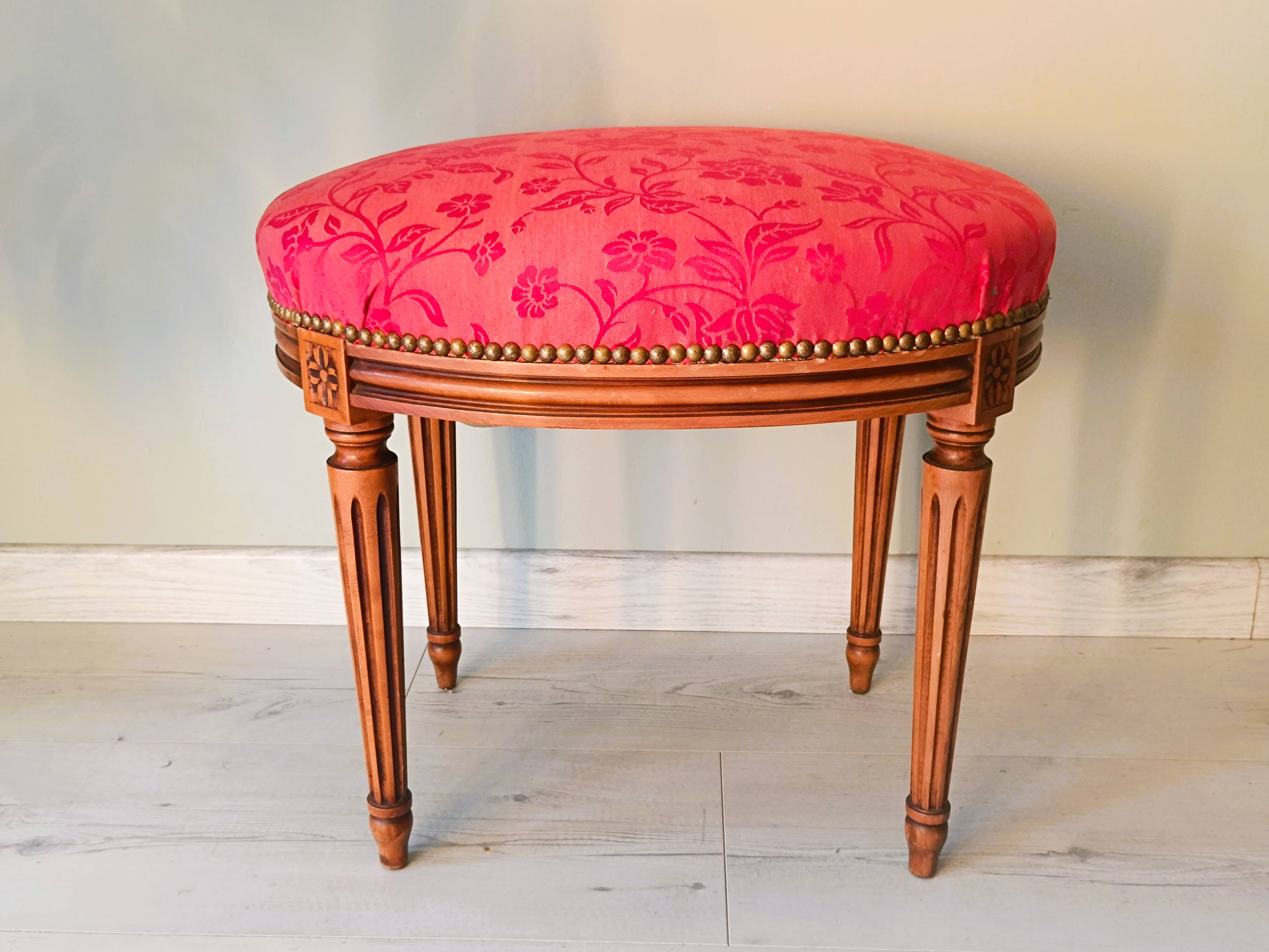 Louis XVI style stool in solid cherry wood