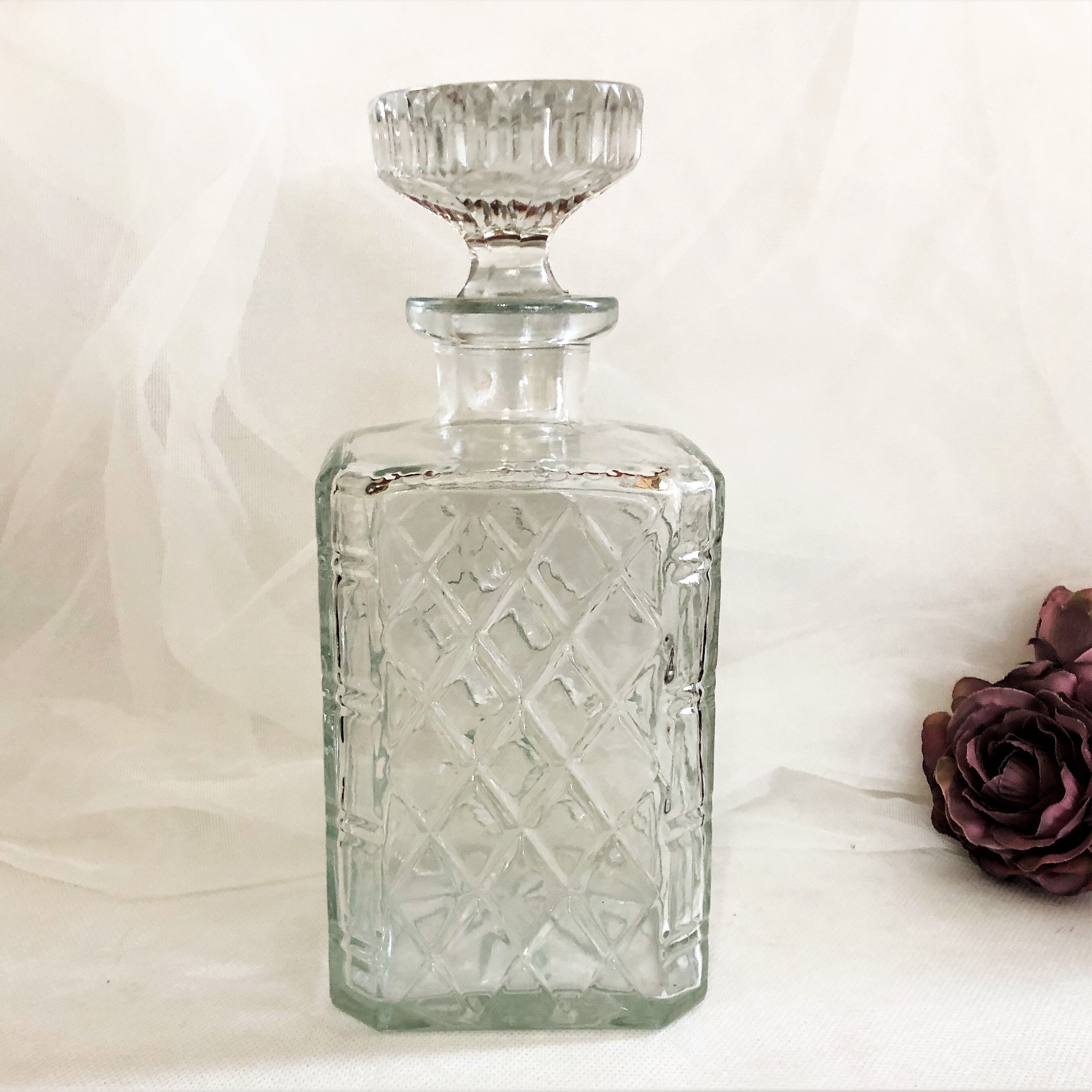 Old whisky or decant decanter textured crystal souflé in vintage checkerboard