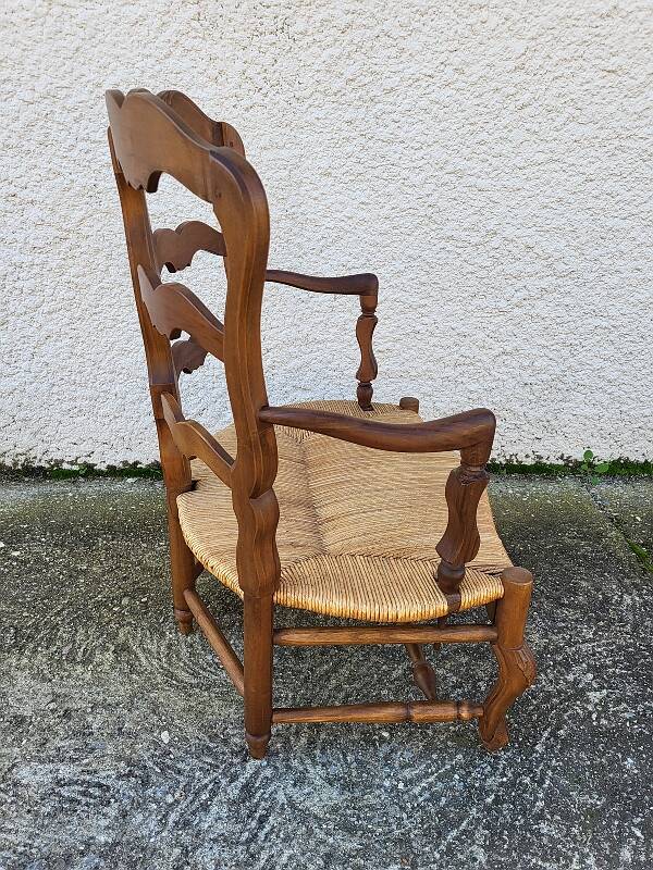 Provencal double armchair with woven rush in walnut