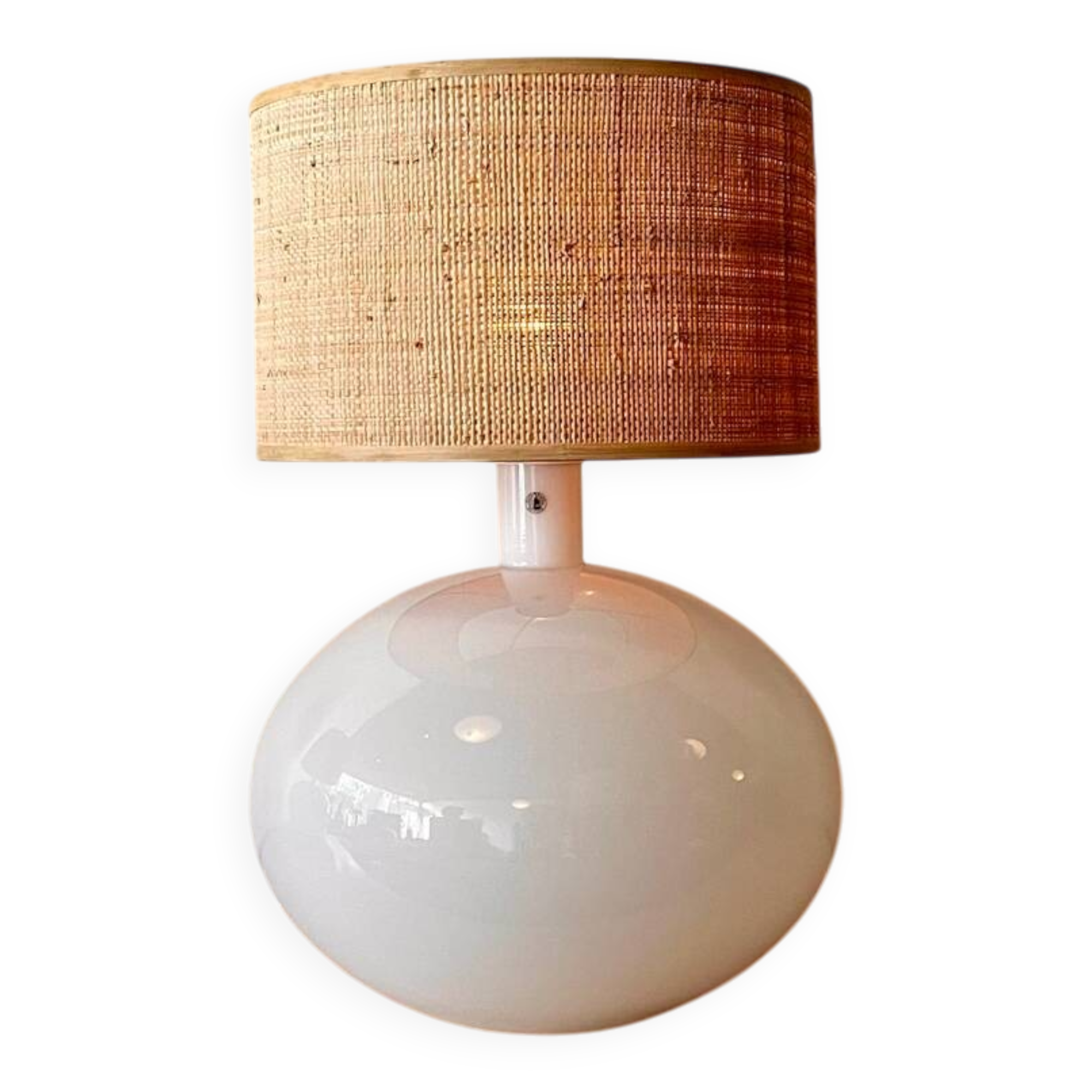 Opaline glass lamp with a rattan shade Anne Nilsson IKEA