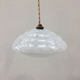 Pair of art deco suspensions in white Clichy glass