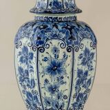 Hand-Painted Ceramic Table Lamp in Delft Blue and White with Ikat Shade