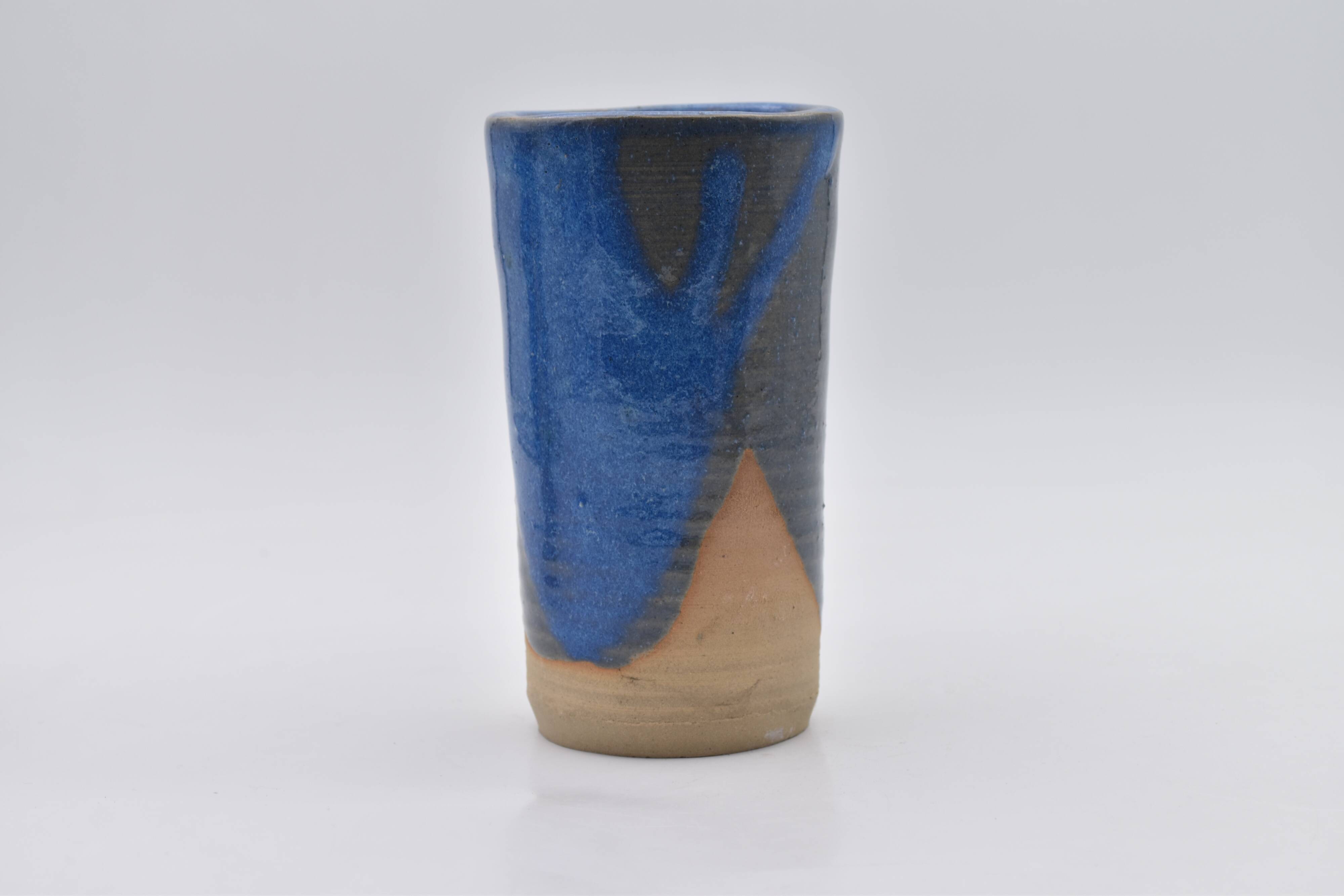 Lot of 3 vases blue enamel sandstone