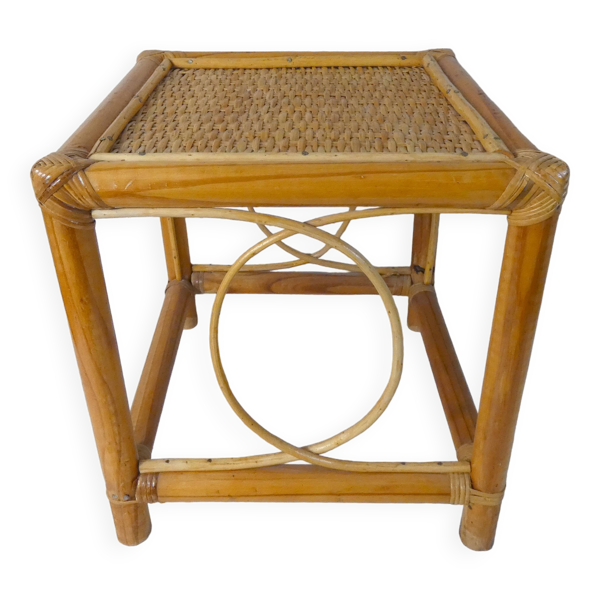 Table d'appoint bout de canapé en rotin vintage