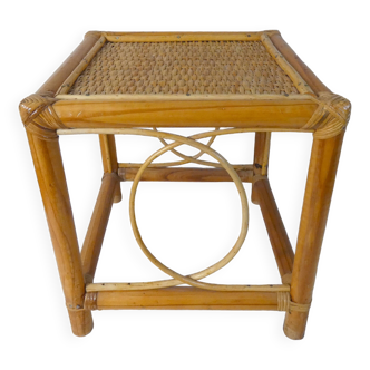 Table d'appoint bout de canapé en rotin vintage