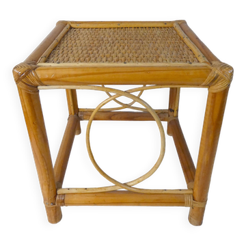 Table d'appoint bout de canapé en rotin vintage