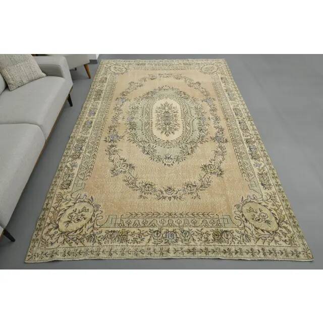 1970s vintage Turkish Oushak handmade wool cotton orange area rug 209x310