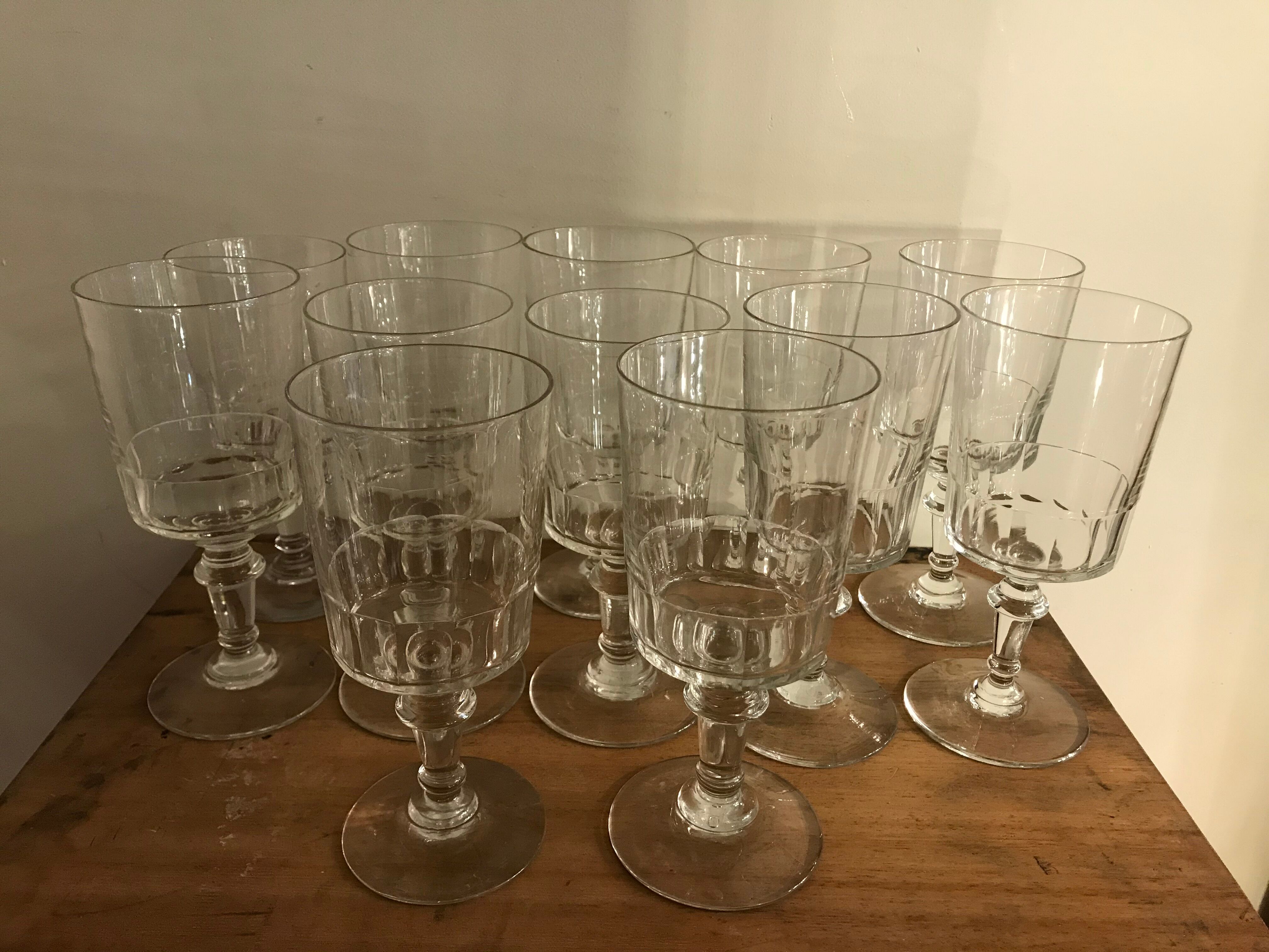 12 old and blown glass walking glasses