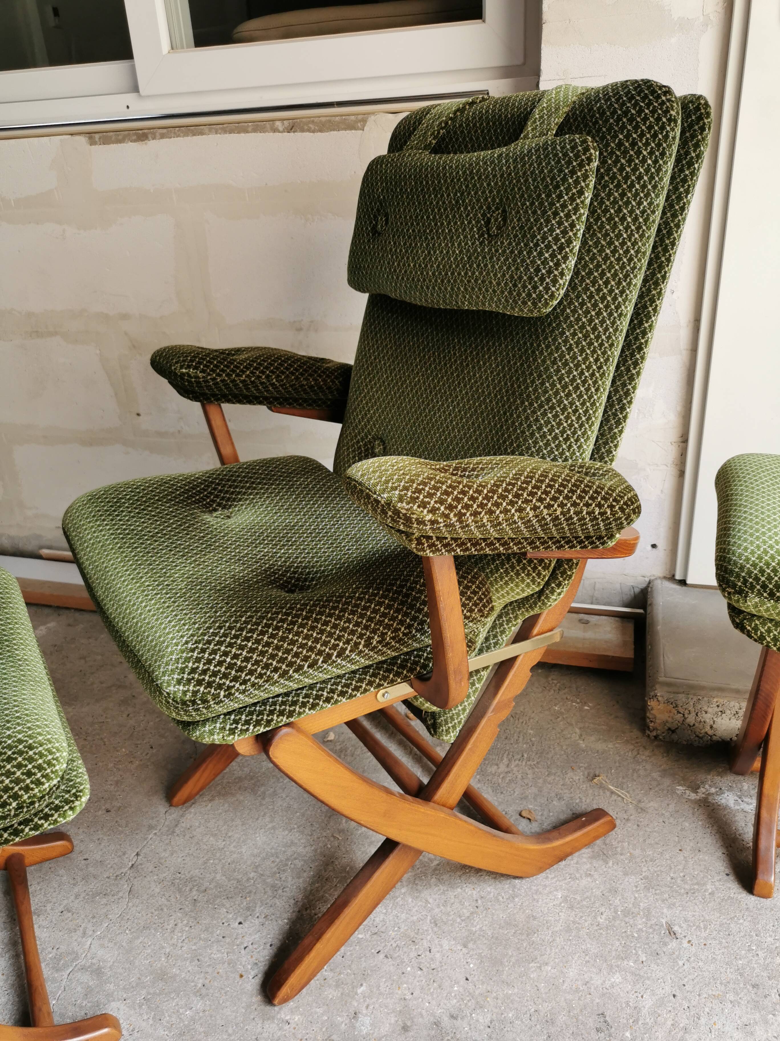 Vintage scandinavian style relax armchair + footrest adjustable tilt