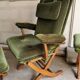Vintage scandinavian style relax armchair + footrest adjustable tilt