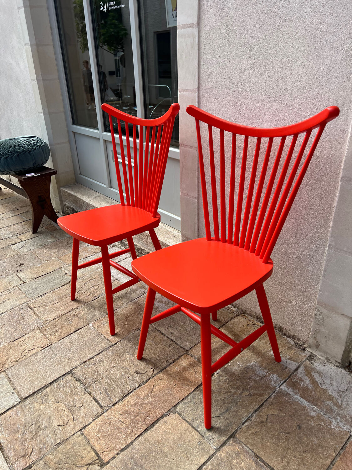 Pair of vintage red Scandinavian chairs from IKEA.