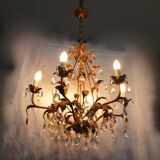 6-light bronze and Bohemian crystal chandelier, early 20th century