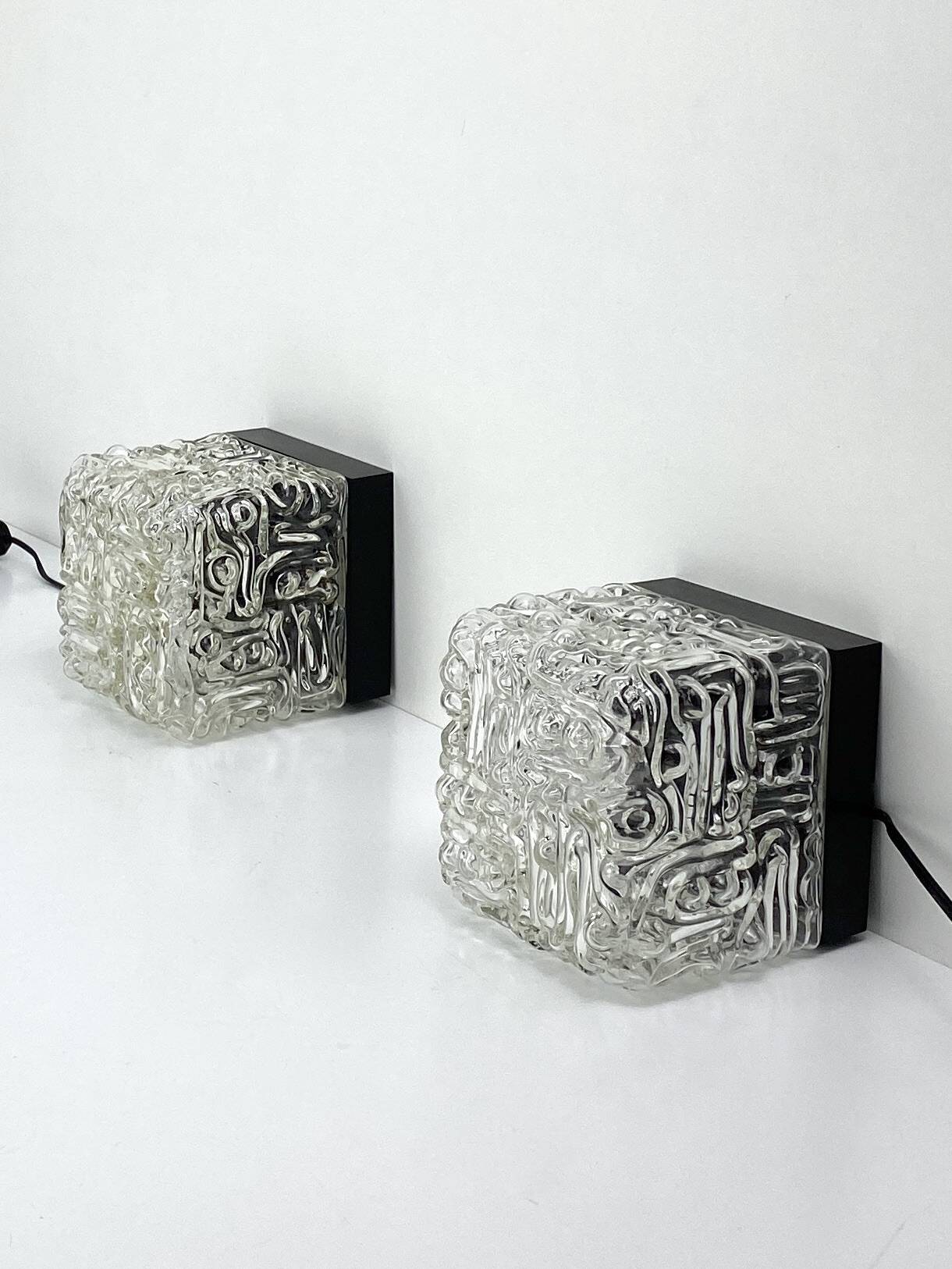 Pair of Vintage Cube Lamps – Textured Glass Wall or Ceiling Lights