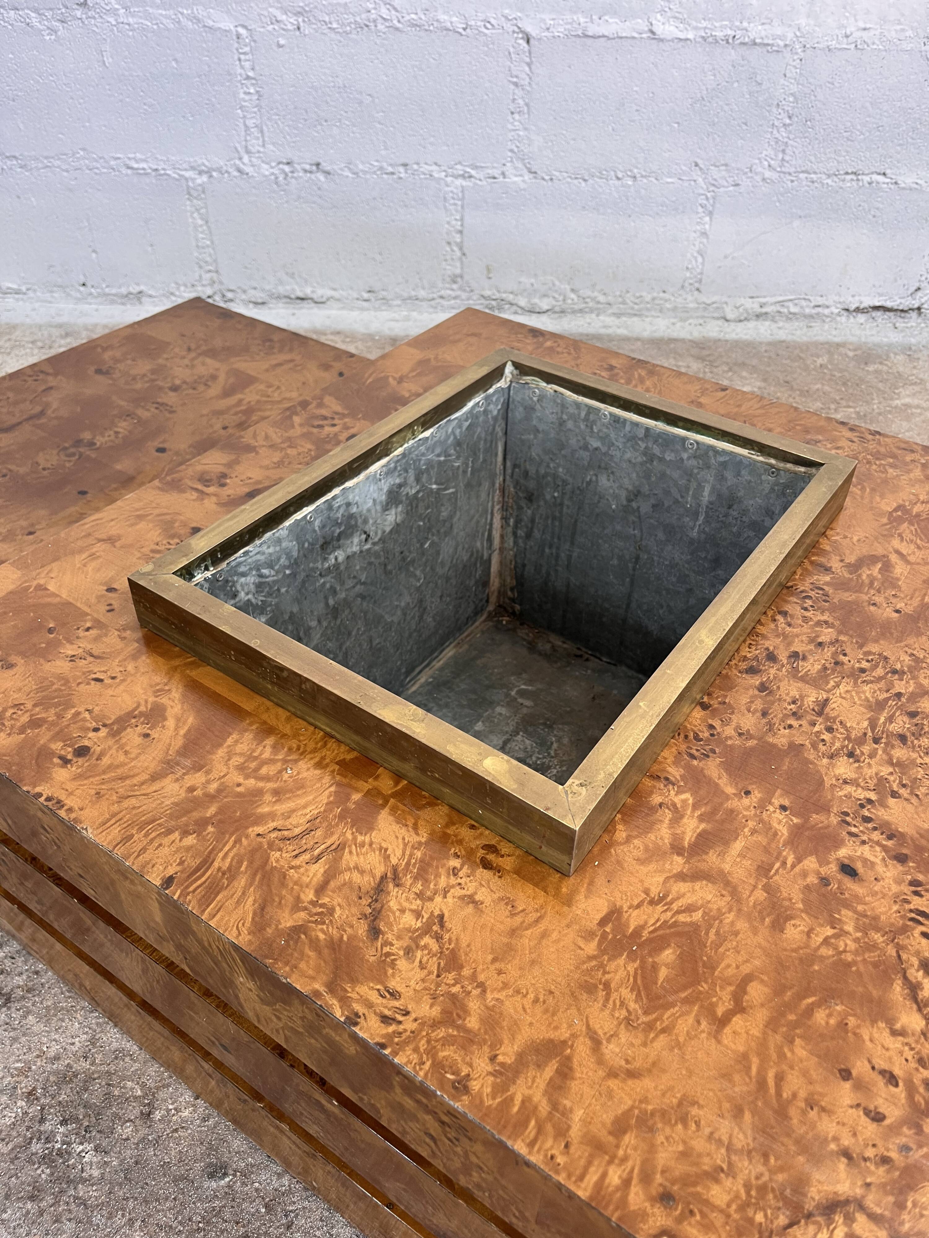 RocheBobois coffee bar table in elm burl and brass, 1970s