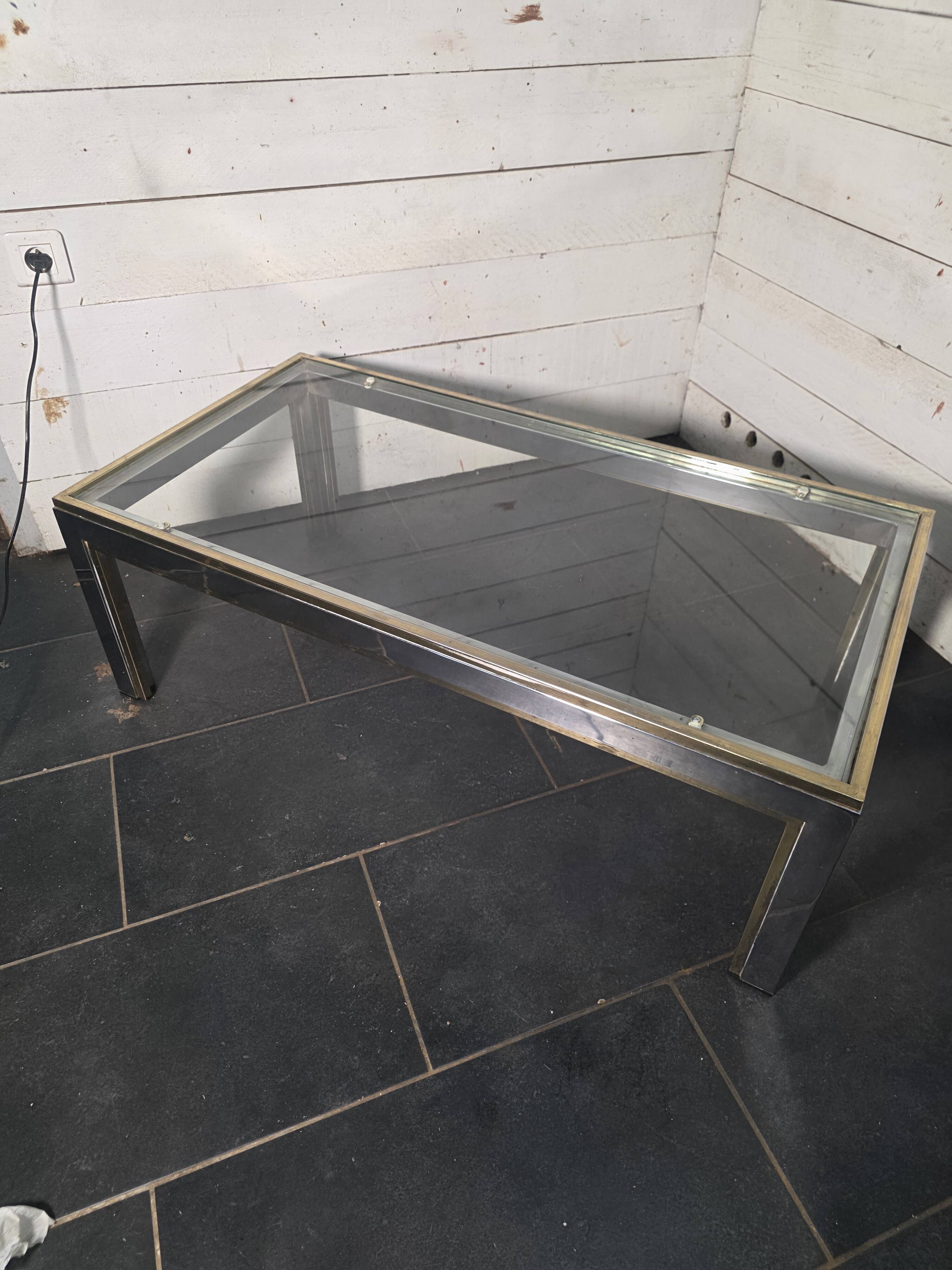 Chrome and gold metal coffee table by Romeo Rega from the 1970s.