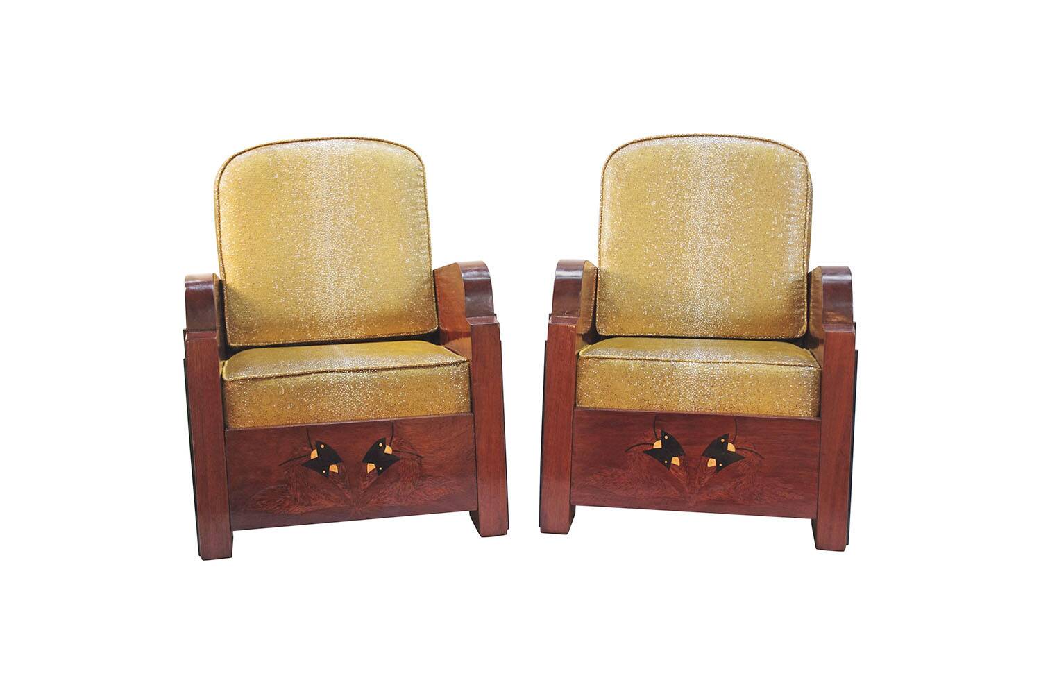 Paire de fauteuils Art Déco garniture style galuchat, circa 1930
