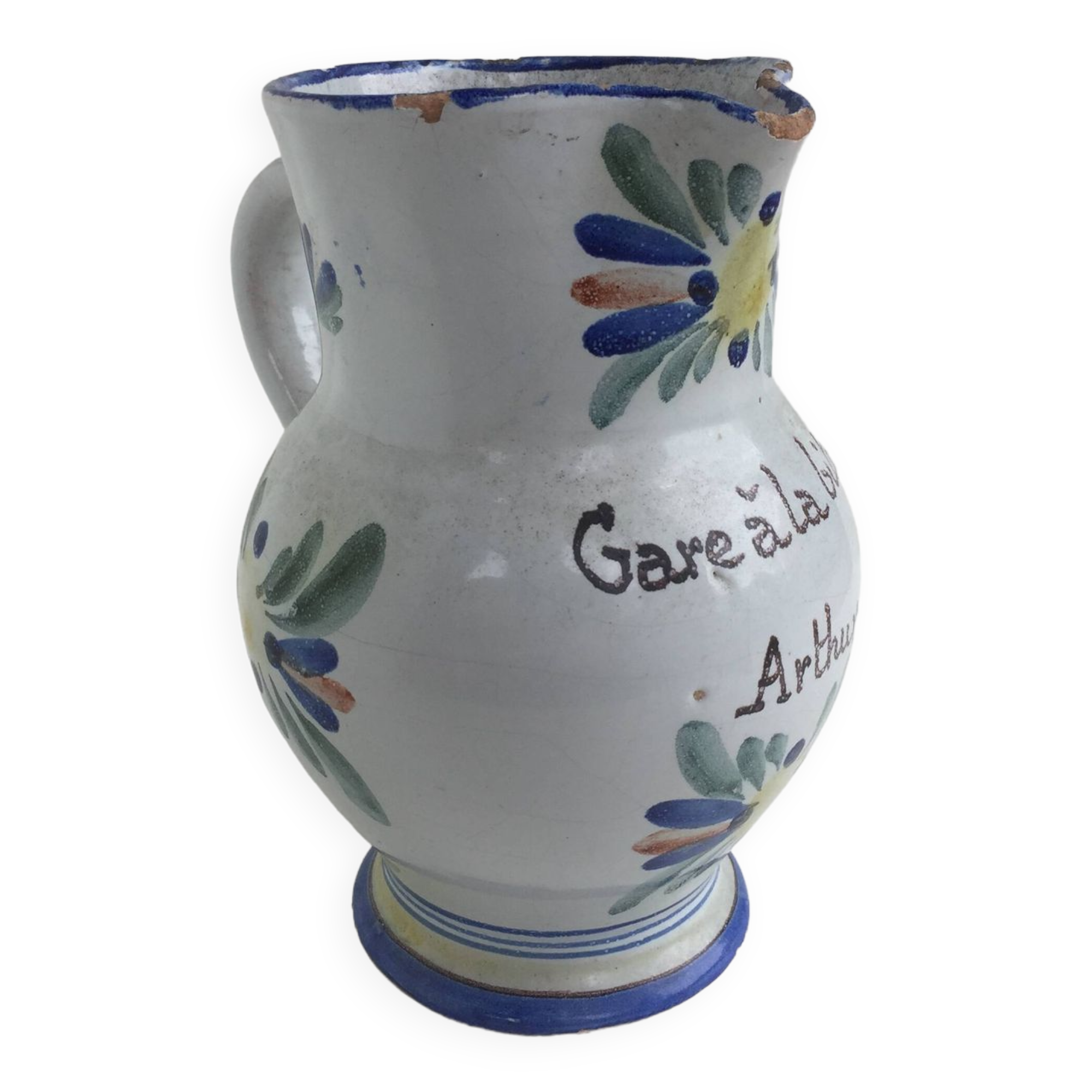 Old earthenware pitcher Beware at the Arthur biture