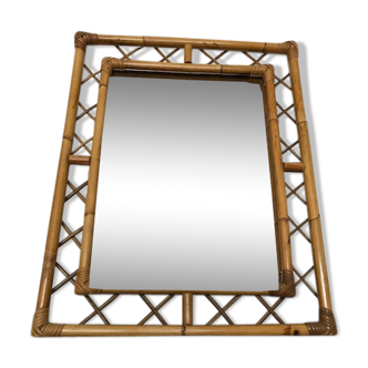 Miroir vintage en rotin 51x66cm