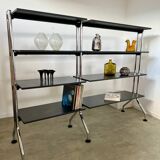 Large tubular bookcase shelves design from the 80s metal and wood vintage bauhaus style