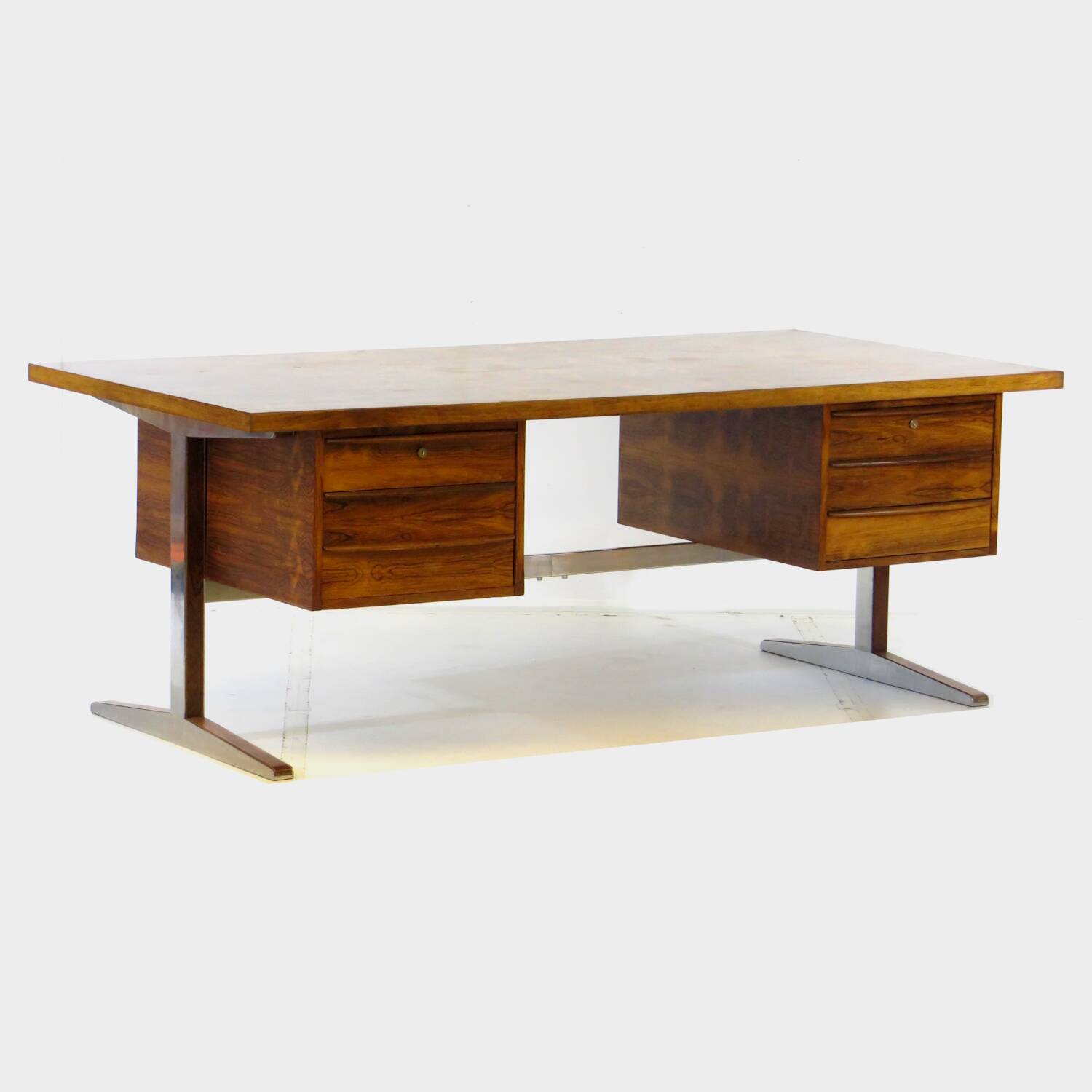 XL Mid century executive writing desk in rosewood & metal, 1960s