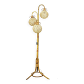 Rare mid century tripod floor lamp bamboo rattan 50s hawaii tiki era 3 shades