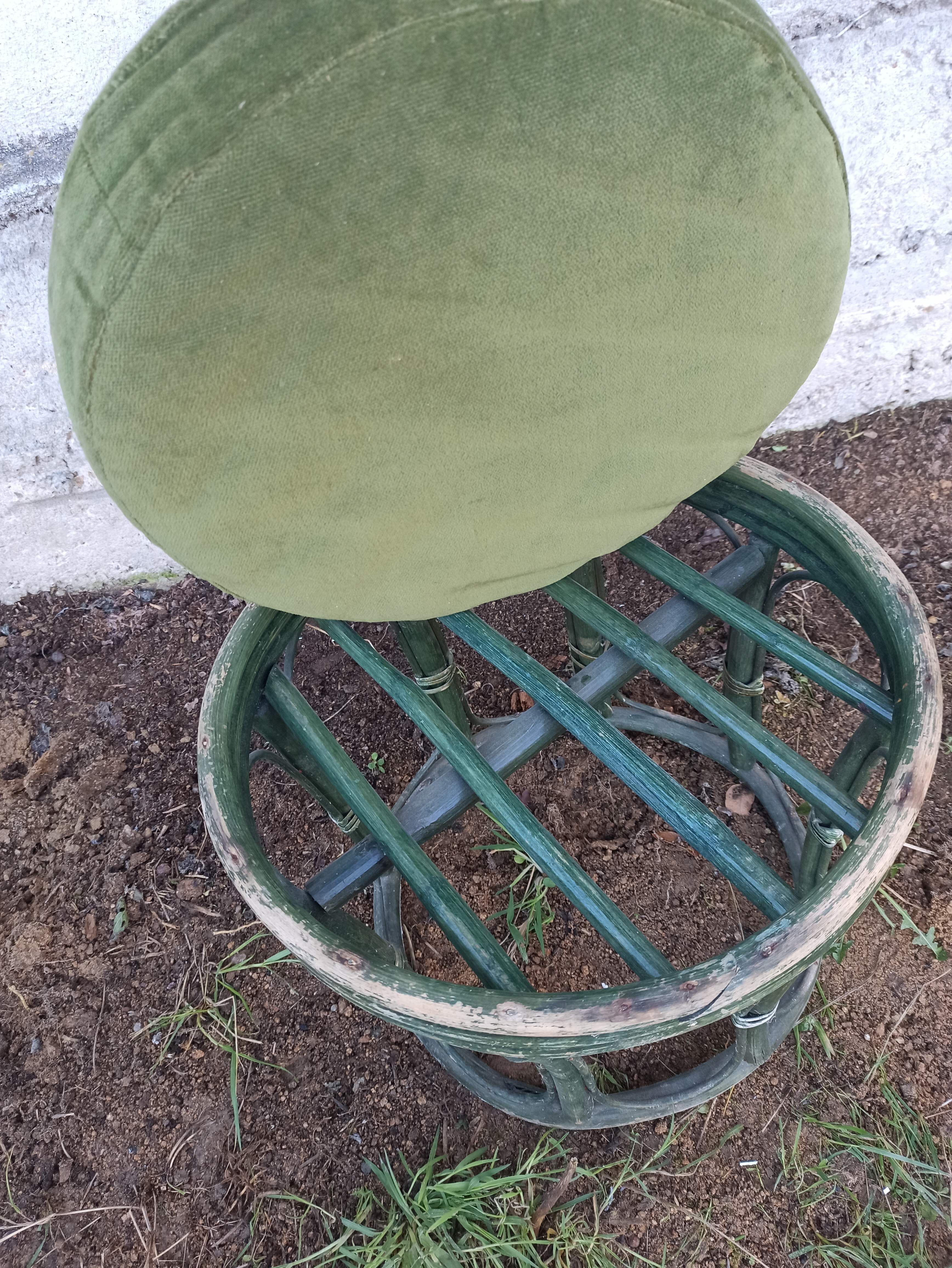 Bamboo stool rattan velvet cushion