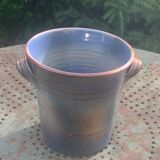 Champagne bucket in blue and beige glazed ceramic, vintage handmade