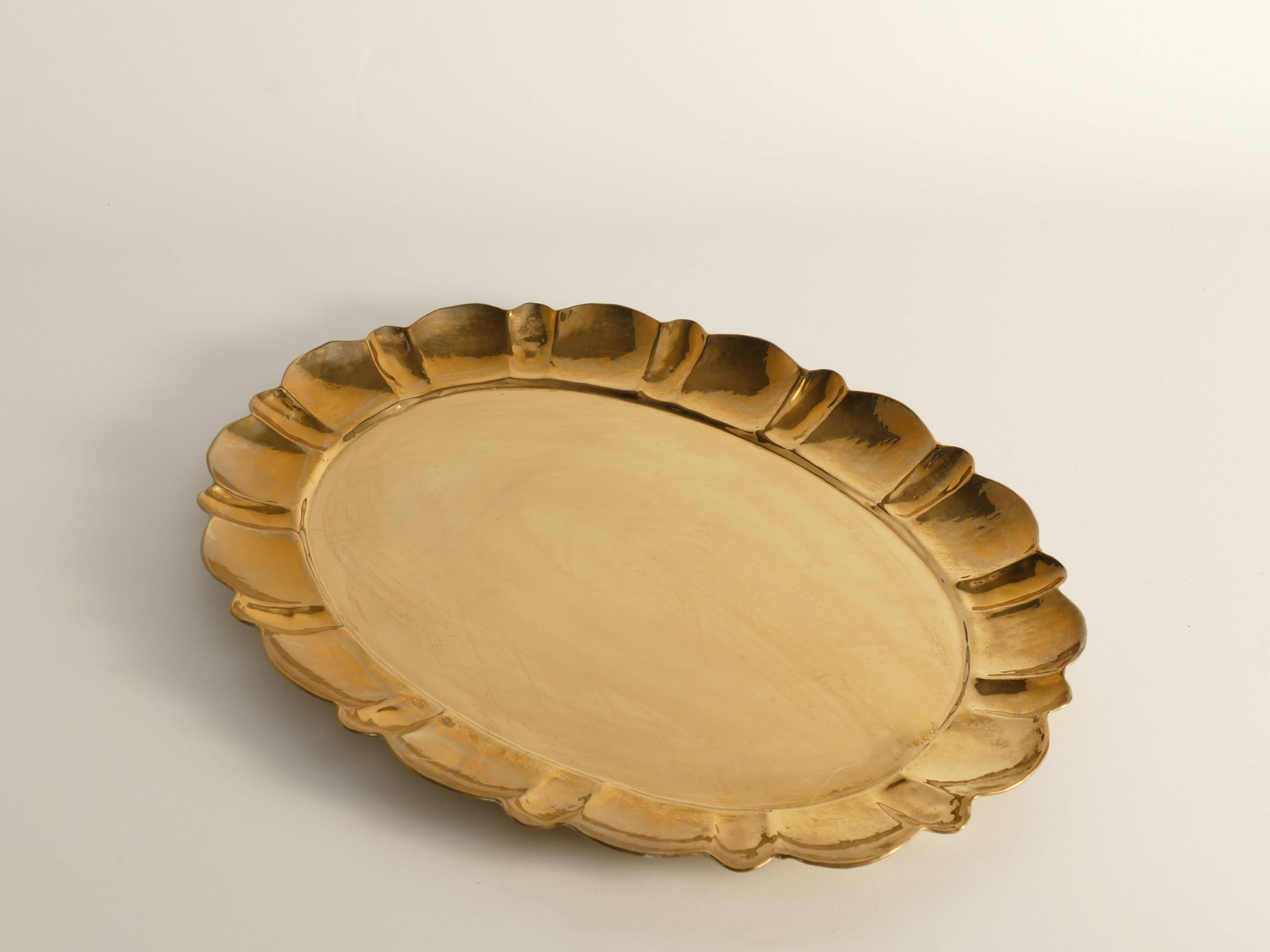 Hollywood Regency Large Oval Brass Tray by Firma Lars Holmström, Sweden 1940's