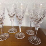 5 verres à vin en cristal ciselé signé LS