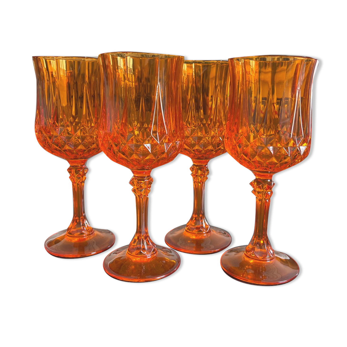 4 orange crystal glasses
