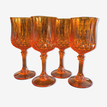 4 orange crystal glasses