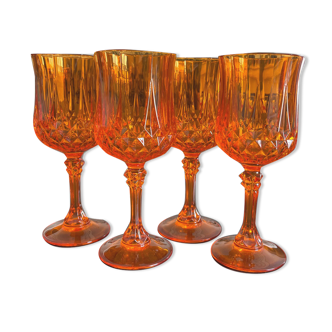 4 verres en cristal orange