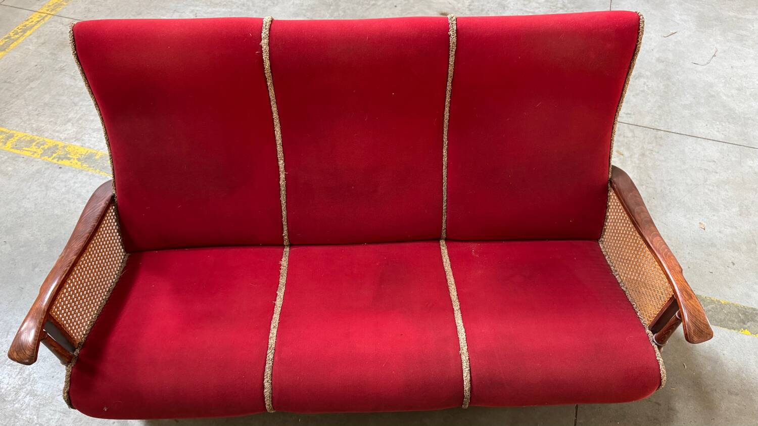 Banquette bois et velours circa 1900