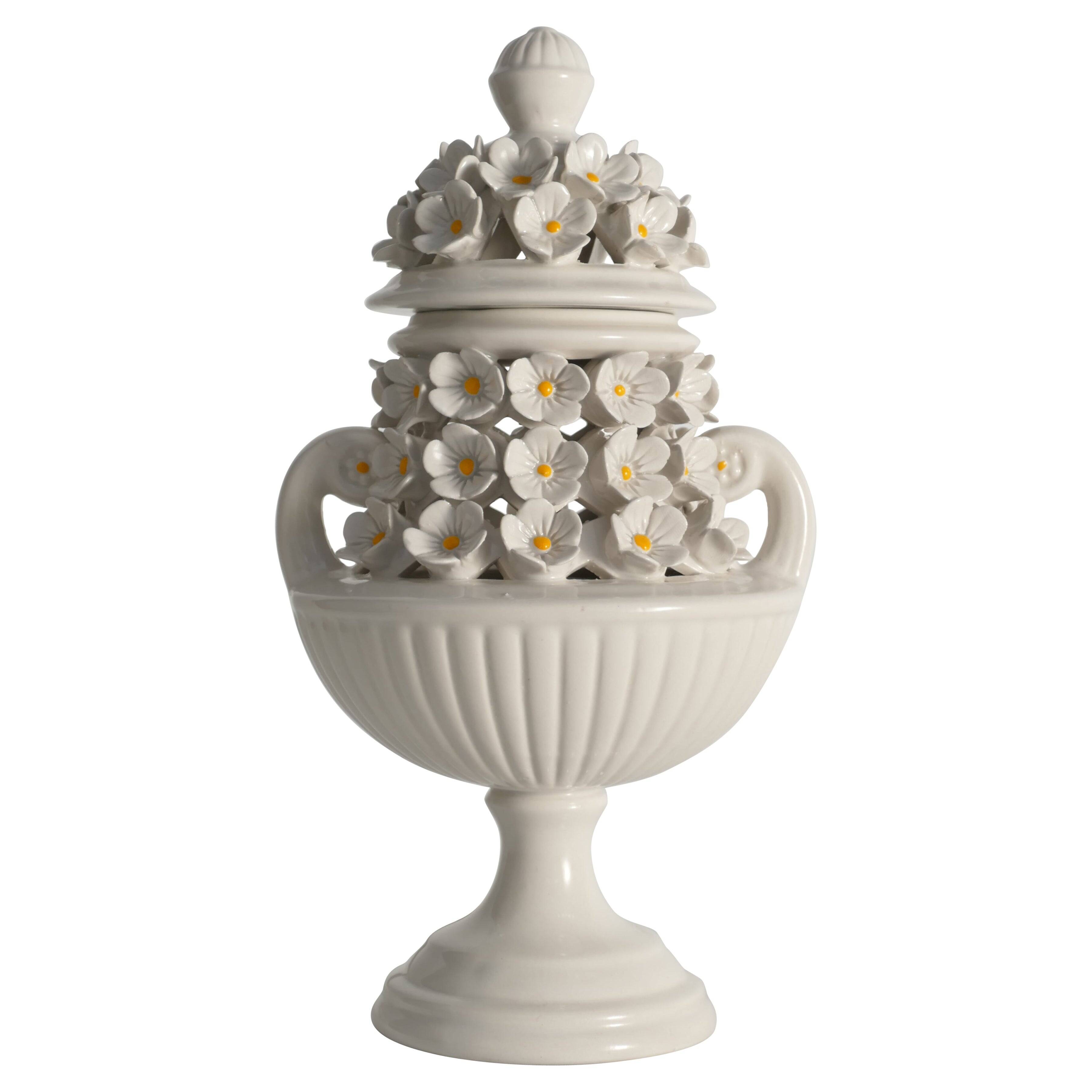 White Ceramic Table Lamp with Flower Motif, Italy 1960s