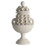 White Ceramic Table Lamp with Flower Motif, Italy 1960s