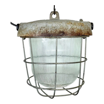 Industrial Cast Iron Cage Pendant Light, 1960s