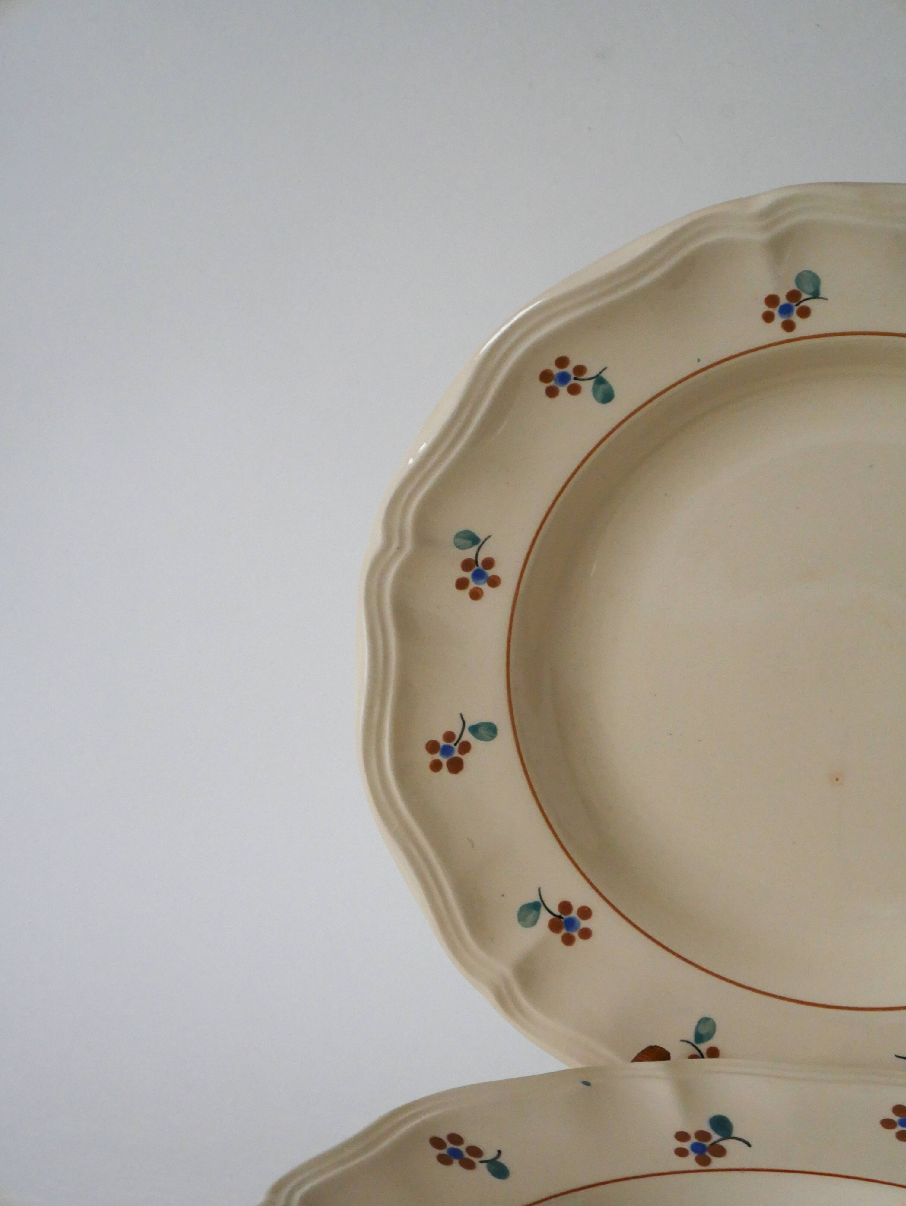 Lot de 6 assiettes creuses Digoin Sarreguemines modèle Arromanches 1950