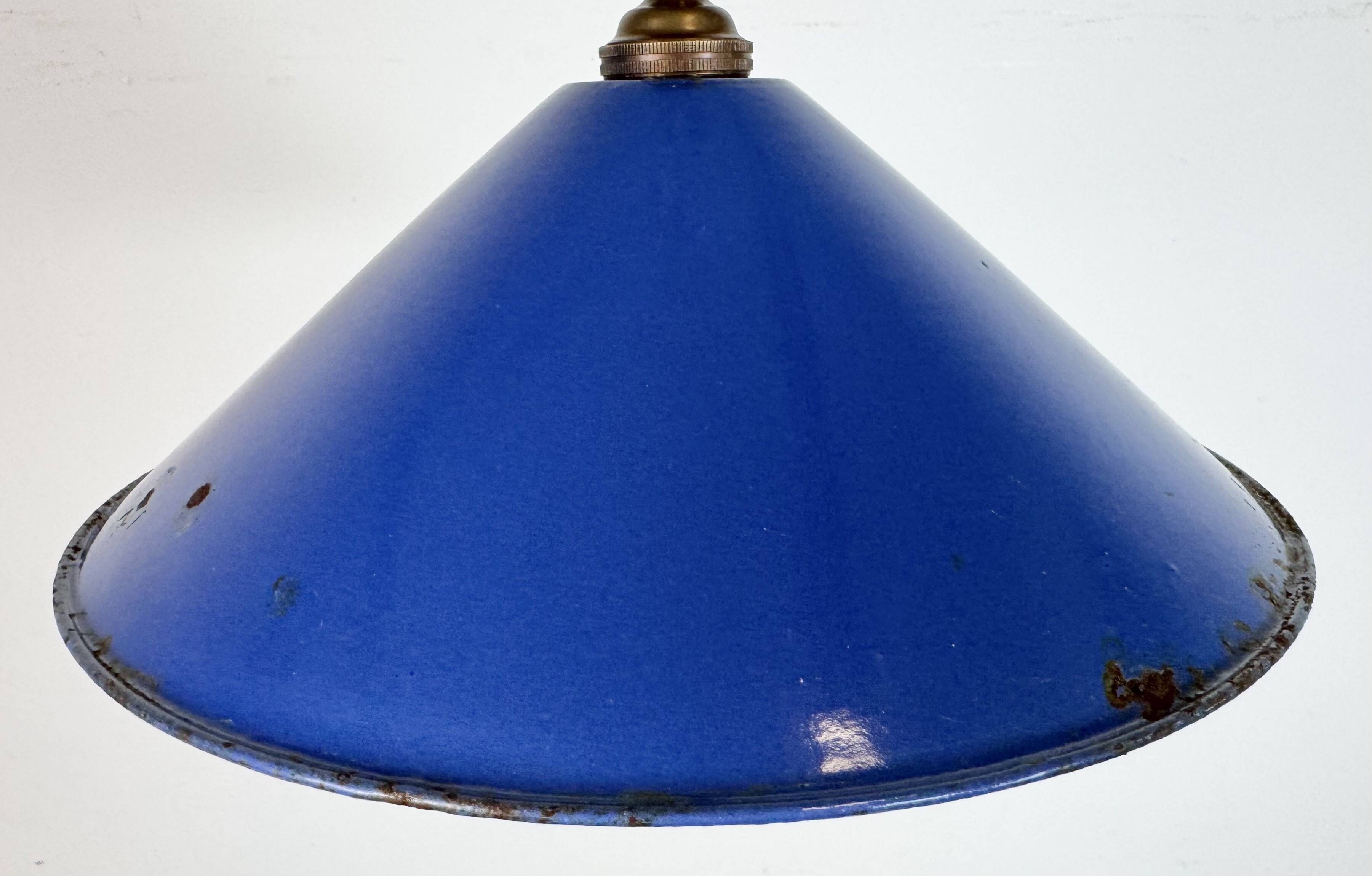 Industrial Blue Enamel Factory Pendant Lamp, 1950s