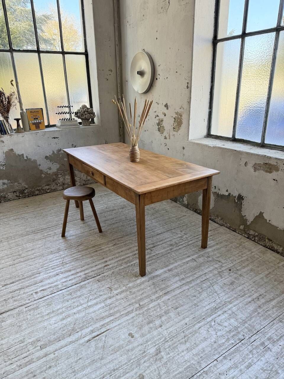Cherry farmhouse table with spindle legs, 1950s