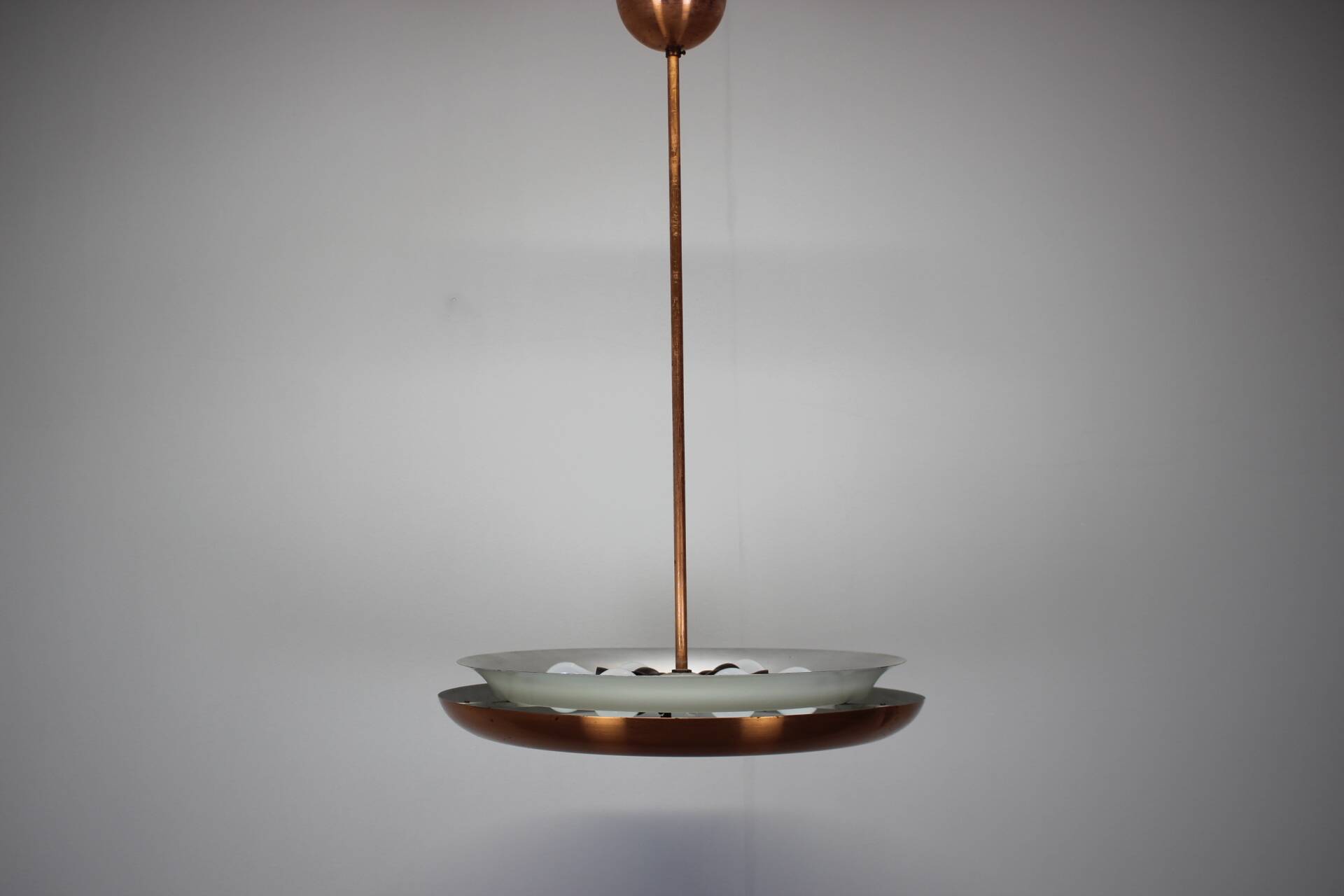Bauhaus Copper Chandelier UFO by Josef Hurka, Czechoslovakia, 1930s