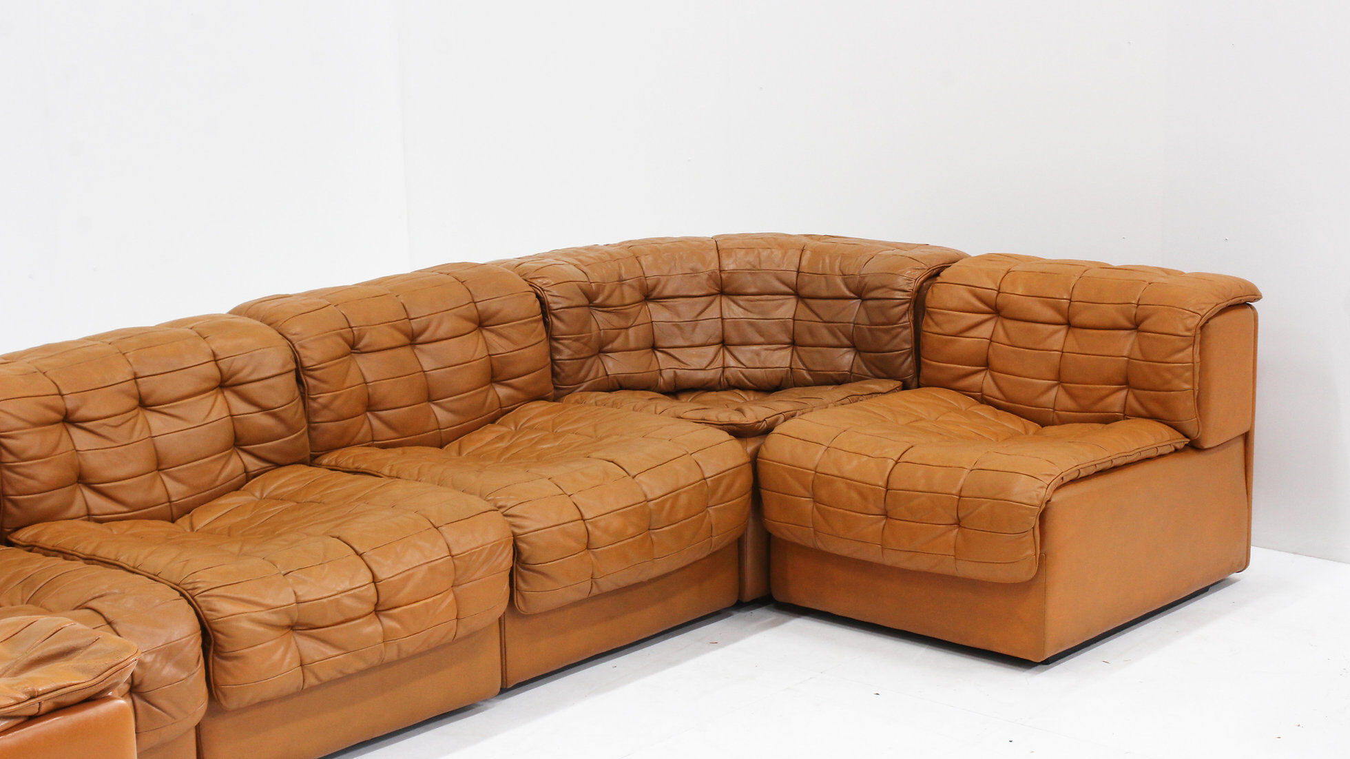 Canapé modulaire Vintage De Sede DS 11 en cuir patchwork cognac, ensemble de 7 pièces