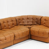 Canapé modulaire Vintage De Sede DS 11 en cuir patchwork cognac, ensemble de 7 pièces